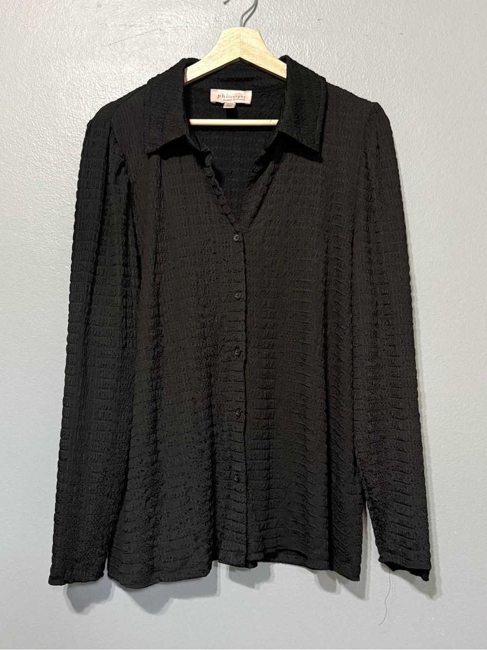 Philosophy Black Textured Waffle Button-Front Shirt